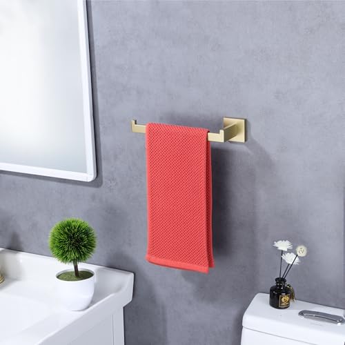 LANC Left Side Bathroom Hand Towel Holder Brushed Gold Hand Towel Bar 10 Inche Square Towel Ring for Kitchen Restroom Wall Mounted Stainless Steel Modern Towel Racks Hanger, A8806BG-LF - color: Brushed Gold, size: 1 Pack(Left Hand)