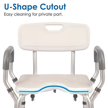 Shower Chair with Arms and Back Heavy Duty 330lbs, Shower Chair for Inside Shower, Shower Seat for Inside Shower Bathroom Chair with Cutout Seat & Cold-Proof Pads, Tools-Free Assembly - color: Blue Pad-standard