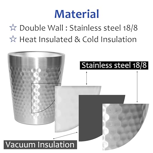 Stainless Steel Cups 2 Packs 10oz/300ml Stackable Double Wall Insulated Metal Shatterproof Cups Titanium-Plated Diamond Textured Surface Heat Resistant Dishwasher Safe (Silver) - color: Silver