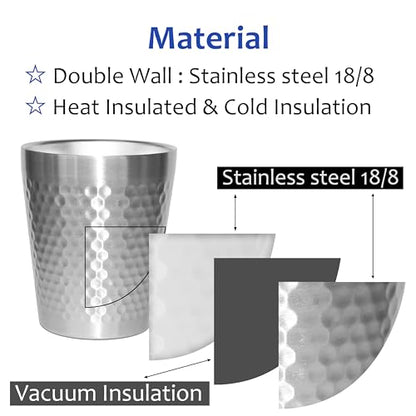 Stainless Steel Cups 4 Packs 10oz/300ml Stackable Double Wall Insulated Metal Shatterproof Cups Titanium-Plated Diamond Textured Surface Heat Resistant Dishwasher Safe (Silver - 4 Packs) - color: Silver - 4 Packs