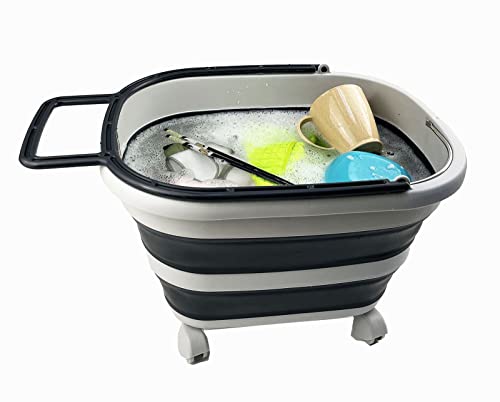 SAMMART 17L (4.5 Gallons) Collapsible Plastic Laundry Basket with Handle & Wheels-Foldable Pop Up Storage Container/Organizer with wheels-Portable Washing Tub-Space Saving (Grey/Slate Grey) - color: Grey/Slate Grey
