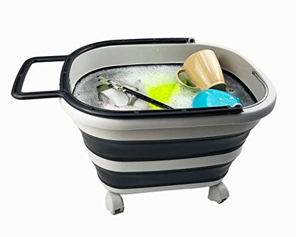 SAMMART 17L (4.5 Gallons) Collapsible Plastic Laundry Basket with Handle & Wheels-Foldable Pop Up Storage Container/Organizer with wheels-Portable Washing Tub-Space Saving (Grey/Slate Grey) - color: Grey/Slate Grey