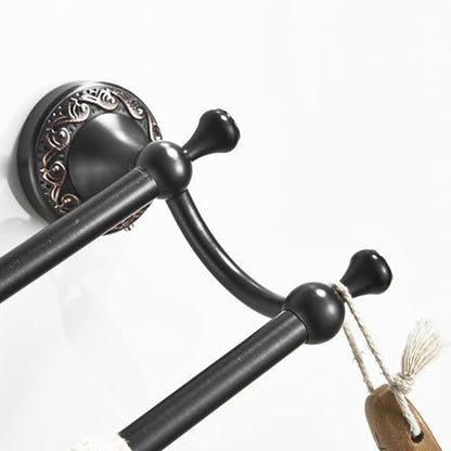 Oil Rubble Bronze Brass Double Towel Bar, Adjustable 15.5 to 27.5 Inch Bath Towel Bar Rack for Bathroom Towel Holder, Wall Mounted Black Bathroom Hardware Accessories,Pattern Carving Design - color: Double Towel Rack