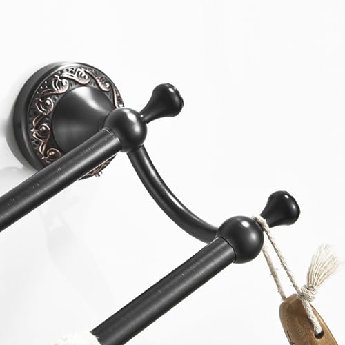 Oil Rubble Bronze Brass Double Towel Bar, Adjustable 15.5 to 27.5 Inch Bath Towel Bar Rack for Bathroom Towel Holder, Wall Mounted Black Bathroom Hardware Accessories,Pattern Carving Design - color: Double Towel Rack