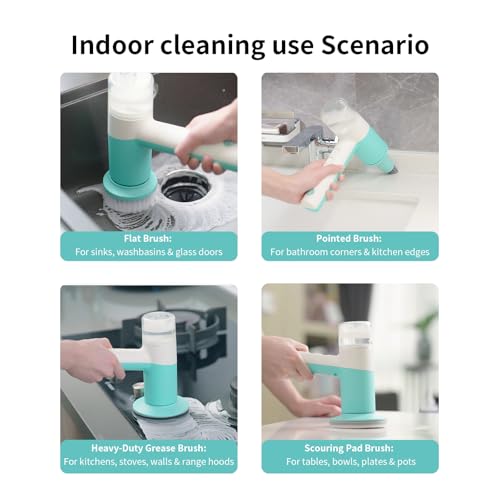 Dual-Rotation Electric Spin Scrubber, Cordless Shower Scrubber - IPX5 Waterproof Multi-Surface Cleaning Brush for Bathroom, Kitchen, Tile, Glass & More - Includes 4 Brush Heads
