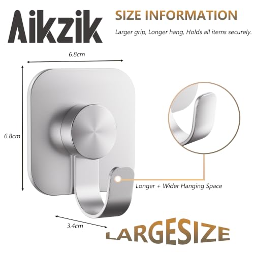 Aikzik 4 Pack Large Heavy Duty Wall Hooks - 26lb Max, Stainless Steel Adhesive Towel Hooks for Hanging Towel, Coat, Robe, Sticky Towel Holder for Wall Mount in Bathroom, Kitchen, Shower, Door - Silver - color: Silver