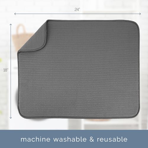S&T INC. Dish Drying Mat, 18" x 24", XL, Diamond Texture, Charcoal Grey | Absorbent Microfiber, Extra Large Kitchen Counter Mat for Dishes, Utensils, Pots and Pans, Machine Washable - size: 18" x 24"