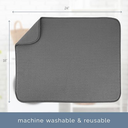 S&T INC. Dish Drying Mat, 18" x 24", XL, Diamond Texture, Charcoal Grey | Absorbent Microfiber, Extra Large Kitchen Counter Mat for Dishes, Utensils, Pots and Pans, Machine Washable - size: 18" x 24"