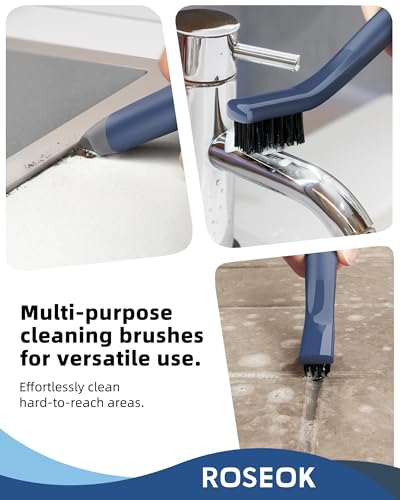 ROSEOK Grout Cleaner Brush Set, Detail Cleaning Brush Set, Nylon Bristles | Crevice Scrub Brushes, Deep Clean Brush Set for Edge, Tile, Sink, Corners, Drains, Blue
