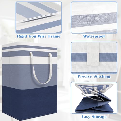 BlissTotes 3-Pack Laundry Basket, Collapsible Laundry Hamper, Blue, 75L | Laundry Clothes Hamper, Hampers for Bedroom, Freestanding Hamper with Handles, Clothes Laundry Basket - color: Blue, size: 75L