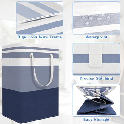 BlissTotes 3-Pack Laundry Basket, Collapsible Laundry Hamper, Blue, 125L | Laundry Clothes Hamper, Hampers for Bedroom, Freestanding Hamper with Handles, Clothes Laundry Basket - color: Blue, size: 125L
