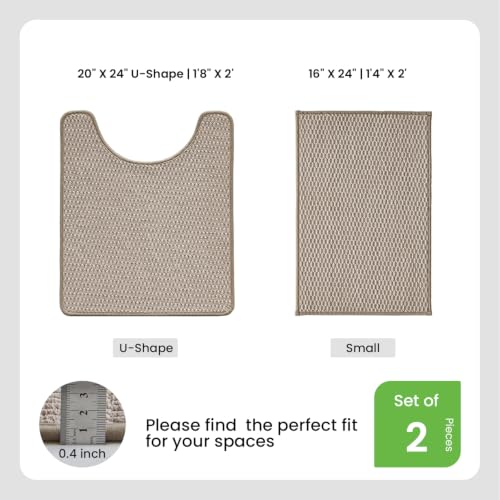 TYUU Bath Mat Set 2 Piece, Bathroom Rugs Non Slip Washable & Toilet Mat | Non Slip Quick Dry Absorbent Thin Low Pile Bathroom Mats, Washable Bath Rugs 2 Pc Set: 16x24 Mat & Toilet Mat 20x24 in. Beige - color: Beige, size: 16"x24" + 20"x24" U Shape