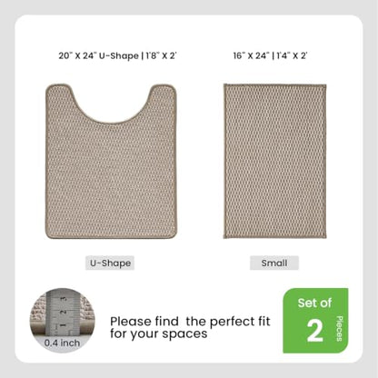 TYUU Bath Mat Set 2 Piece, Bathroom Rugs Non Slip Washable & Toilet Mat | Non Slip Quick Dry Absorbent Thin Low Pile Bathroom Mats, Washable Bath Rugs 2 Pc Set: 16x24 Mat & Toilet Mat 20x24 in. Beige - color: Beige, size: 16"x24" + 20"x24" U Shape