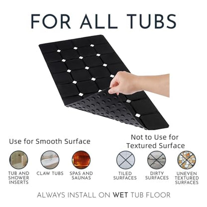 Bathtub Mat 15" x 28" – Non-Slip Foldable Tub Mat with Strong Suction Cups & Large Drain Holes, Durable & Eco-Friendly, for Smooth Surfaces, Ideal for Seniors, Adults, Black - color: Black