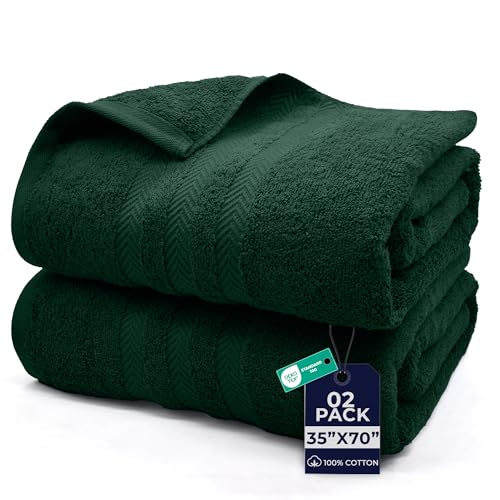 DAN River 2 Pack Bath Sheets Extra Large 35x70, Large Bath Towels for Adults, XL Oversized Heavy Duty Towel Set, 600 GSM 100% Ring Spun Cotton, Soft Quick Dry, Huntergreen - color: Huntergreen, size: Bath Sheet 35x70" (PK 2)