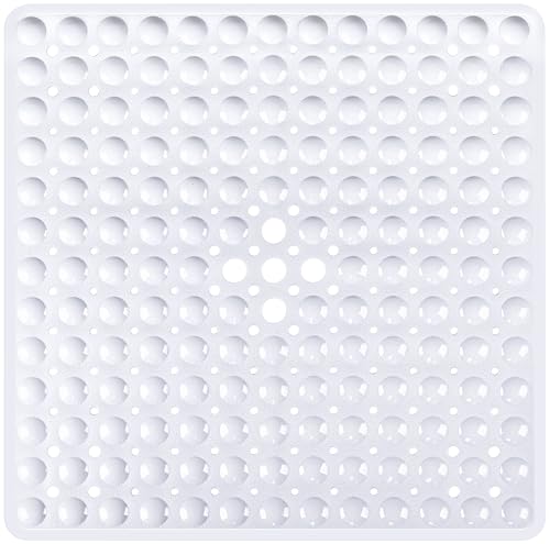 Square Shower Mat Bathtub Mat Tub Bath Mat Non Slip White 21"x21" | Shower Mats for Inside Shower Tub, Shower Stall Mats for Bathroom Floor, With Suction Cups Drain Hole Easy Washable, BPA-Free - color: White, size: 21" x 21" (Square)