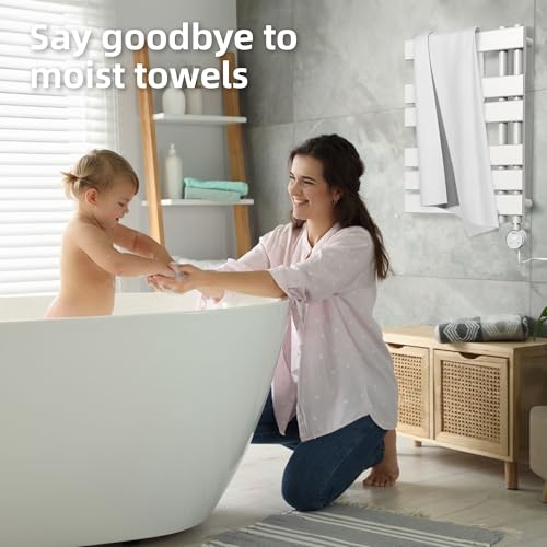 P&Dlusir M205 Electric Towel Warmer, White, H19.69 x W19.69 | Heated Towel Rack, No Preheat, Fast Dry, Precise Timer, Plug-in/Hardwired - color: White, size: 24.4"H x 19.69"L