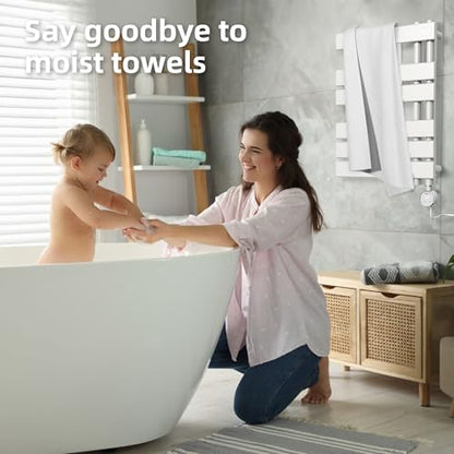 P&Dlusir M205 Electric Towel Warmer, White, H19.69 x W19.69 | Heated Towel Rack, No Preheat, Fast Dry, Precise Timer, Plug-in/Hardwired - color: White, size: 24.4"H x 19.69"L