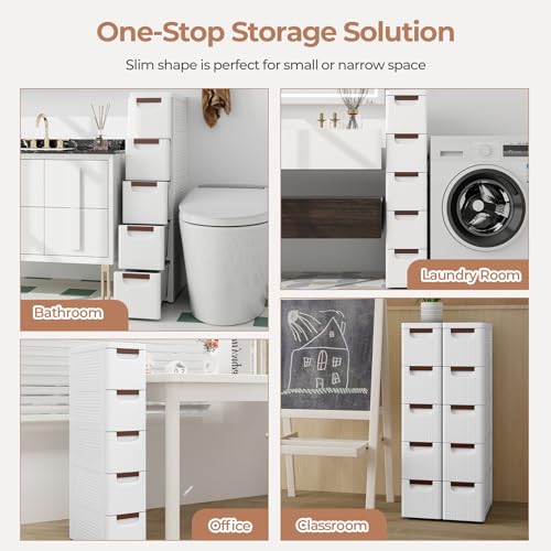MAT EXPERT Narrow Storage Drawers, Slim Rolling Drawer Cart with Universal Wheels, Convenient Handles, Storage Organizer Utility Cart for Bedroom, Living Room, Bathroom, Kitchen (5 Drawer) - size: 5 Drawer