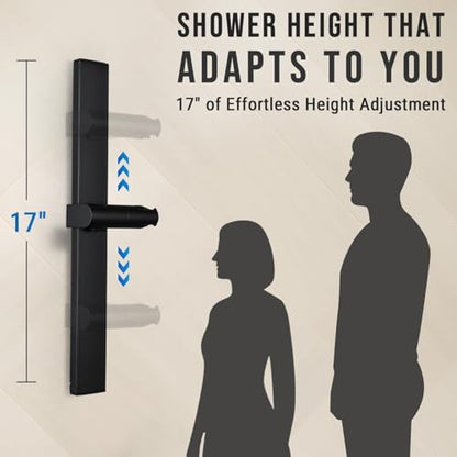 G-Promise No Drilling Metal Shower Slide Bar with Head Holder (Matte Black) | No Drilling Installation, Strong Adhesive Mount, Metal Slide Bar, Height and Angle Adjustable Holder - color: Matte Black