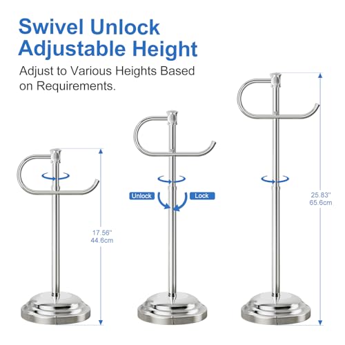 RUMOSE Toilet Paper Holder Stand for Floor Free Standing, Chrome | Bathroom Freestanding Toilet Tissue Roll Holder with Storage, Adjustable 17-25 Inch, Rustproof, SUS304 Stainless Steel - color: Chrome