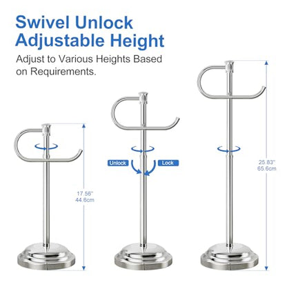 RUMOSE Toilet Paper Holder Stand for Floor Free Standing, Chrome | Bathroom Freestanding Toilet Tissue Roll Holder with Storage, Adjustable 17-25 Inch, Rustproof, SUS304 Stainless Steel - color: Chrome