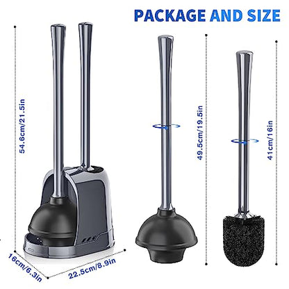 LOVLOY Toilet Plunger and Brush,2 Pack Bowl Brush and Heavy Duty Toilet Plunger Set with Ventilated Holder, 2-in-1 Toilet Brush and Plunger Combo for 5.3-inch Toilet DrainBathroom Cleaning - color: Gray