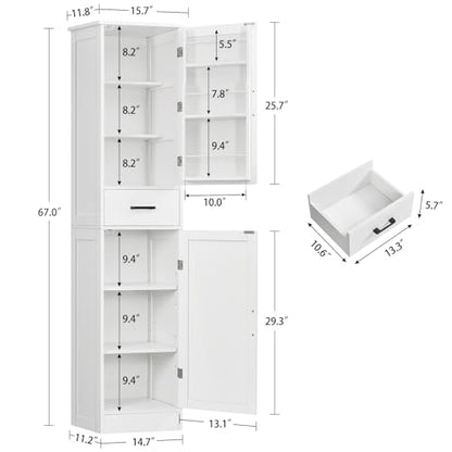 Tall Storage Cabinet with 3 Door Shelves & 1 Drawer, Narrow Kitchen Pantry Cabinet for Living Room, Bathroom, Entryway, White - color: White