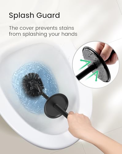 Cesun 304 Stainless Steel Toilet Brush and Holder Set, 2 Brush Heads, Black | S-Shaped Deep Cleaning, Scratch-Free Nylon Bristles, Long Handle & Splash Guard, Replaceable Brush Head - color: Black