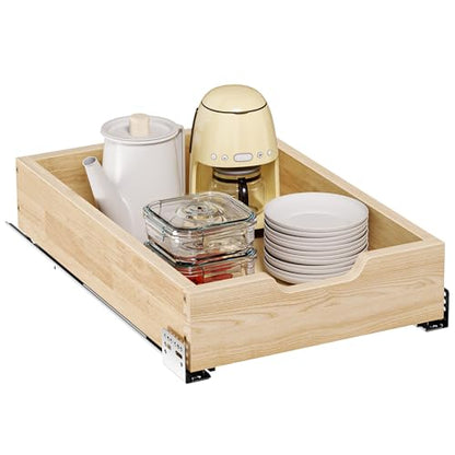 Pull Out Cabinet Organizer, 13.5 in W x 21 in D Solid Wood Slide Out Drawer, Soft Close Sliding Shelf, Bottom or Side Mount for Kitchen Pantry Bathroom, Fits 14.5 in Cabinet Opening - size: 13½” W × 4"H x 21” D