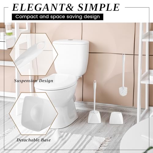 FoldTier 15 Sets Toilet Holder and Brush Set 16.14 Inch Toilet Bowl Cleaner Brush with Caddy Bathroom Scrub Plastic Scrubber with Long Handle for Bathroom Cleaning, Easy to Assemble (White) - color: White
