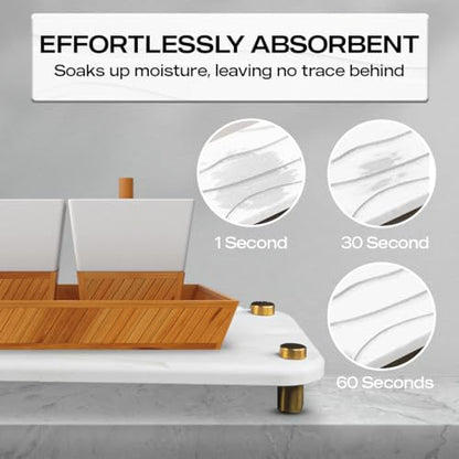 2-Piece Water Absorbing Stone Tray Set – Fast-Dry Diatomite Soap Trays for Bathroom & Kitchen Sink, Gold Finish - color: Gold
