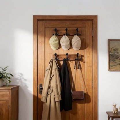 WEBI Coat Rack Wall Mount,17" Solid Wood Coat Hooks Wall Mounted Coat Hanger,16" Hole to Hole,Heavy Duty Hook Rack,3 Triple Hooks for Hanging Coats,Jacket,Hat,Backpack,Farmhouse,Brown - color: Brown, size: 17 Inch