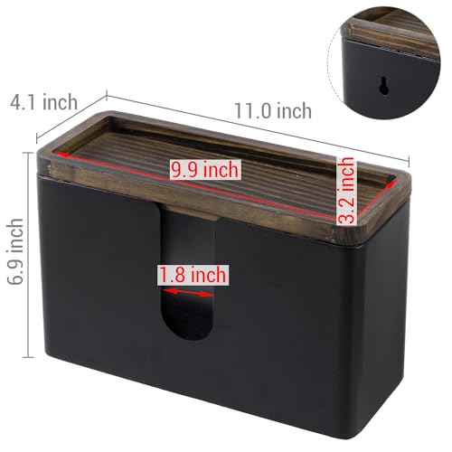 MyGift Wall Mounted Deluxe Black Metal Folded Commercial Paper Towel Holders with Burnt Solid Wood Tray Lids, Hanging Trifold Multifold Z Fold Disposable Napkin Dispensers, 11 & 10 Inch, 2 Piece Set - color: Burnt Wood & Black Metal