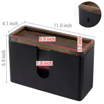 MyGift Wall Mounted Deluxe Black Metal Folded Commercial Paper Towel Holders with Burnt Solid Wood Tray Lids, Hanging Trifold Multifold Z Fold Disposable Napkin Dispensers, 11 & 10 Inch, 2 Piece Set - color: Burnt Wood & Black Metal