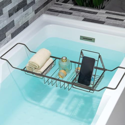WOODBRIDGE Stainless Steel Extendable Bathtub Caddy Tray in Matte Black Finish with Removable Wine Holder, Book and Phone Rack, Bathcad-MB - color: Matte Black