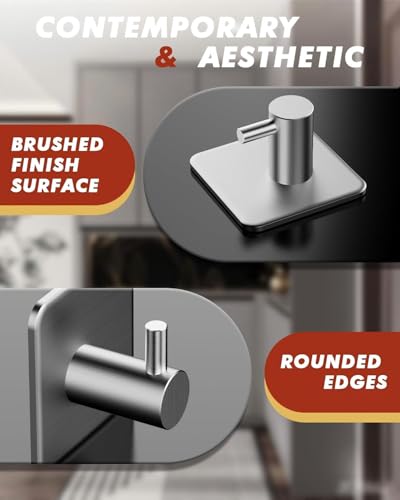 Auxmir Heavy Duty Adhesive Hooks, 5 Pack Stainless Steel Hooks 22 lb, Silver - color: 1.8"x1.8"-Silver