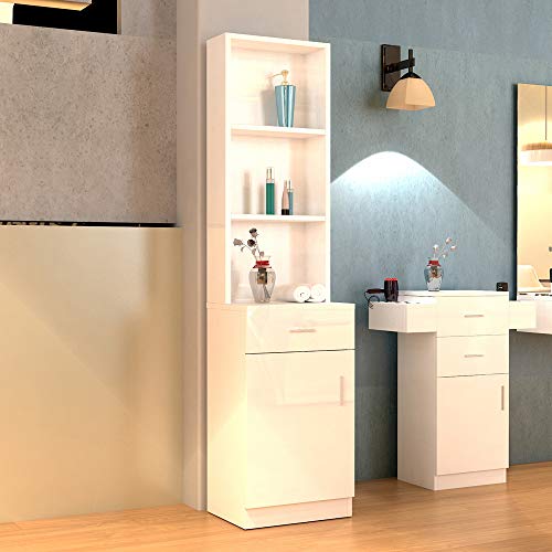 White Bathroom Tall Cabinet, Slim Storage Cabinet, Narrow Freestanding Floor Cabinet with Drawer & Shelves, Linen Tower,Storage Cabinet with Open Shelves,Shelves for Home, Kitchen 34 x 33 x 178CM