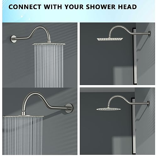 Lordear Wall Mounted Shower Arm, 10 Inch Shower Pipe with Flange, 1/2 NPT S-Shape Shower Stem for Shower Head, Brushed Nickel - color: Brushed Nickel