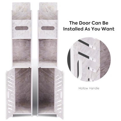 Slim Toilet Paper Storage Cabinet, Freestanding Toilet Paper Holder Stand, Bathroom Storage Cabinet for Storage and Toilet Paper Organization (Marble White)
