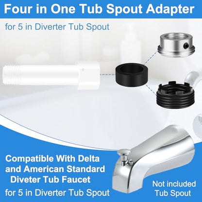 Four in One Tub Spout Adapter, Bath Tub Spout Kit Compatible with 1/2'' Copper Pipe, for 1/2'' and 3/4'' Pipe Thread, Slip on Adapter Kit with Assembly Tool