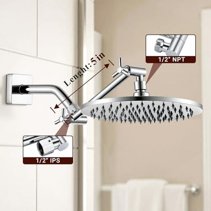 Brass 5 Inch Shower Head Extension Arm for Rain and Handheld Shower Head, Height & Angle Adjustable, Compatible with G1/2 Universal Connector | Easy to Install, Built to Last, Angle and Height Adjustable, Universal Fit