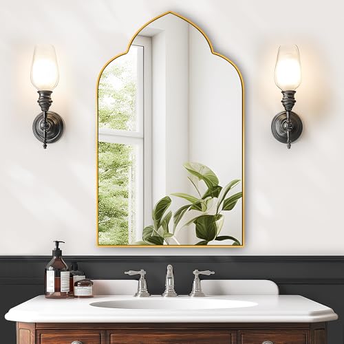 SDHYL Bathroom Mirror Medicine Cabinet, 31.5" Wall Mounted with 2 Adjustable Shelves, Elegant Carved Frame & Tempered Glass, Recessed Storage for Classic/Vintage Bathroom (Gold) - color: Gold-french Style, size: 31x20 inch