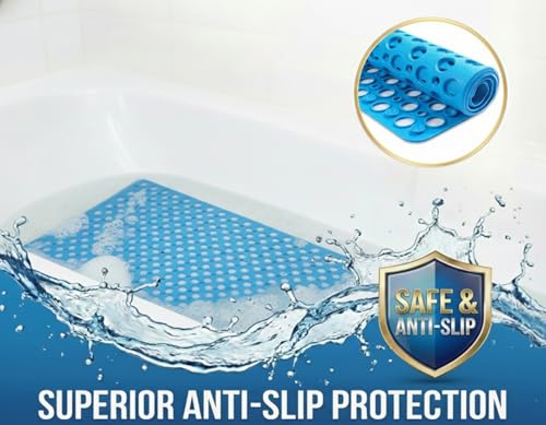 Nonslip Bathtub Mat Extra Soft TPE Bath Mat for Kids, Machine Washable Bathroom Shower Mat, Smooth/Non-Textured Tubs Only, 30L x 17W Inch (Lake Blue) - color: Lake Blue, size: 30" x 17" (Rectangular)
