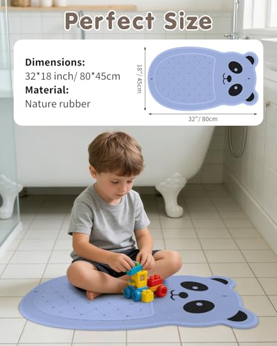 Panda Bathtub Mat Non Slip Kids Natural Rubber Low Odor, Bath Mat for Tub Non Slip for Baby 32"x18", Anti-Slip Surface and Strong Suction Cups Dual Anti-Slip, Machine Washable, Blue - color: Blue