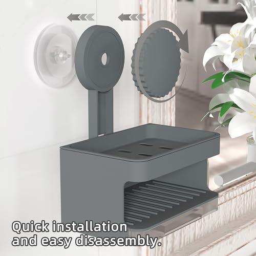 Soap Dish Holder,2 Pcs Suction Cup Soap Dishes，Wall Mounted Bar Self-Adhesive for Kitchen Shower,Soap Saver Tray with Drain for Bathroom (Gary) - color: Gary