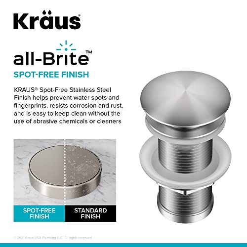 KRAUS Pop-Up Drain for Bathroom Sink Without Overflow in Spot-Free Stainless Steel, PU-10SFS - color: Spot Free Stainless Steel, size: 8 5/8 Inch