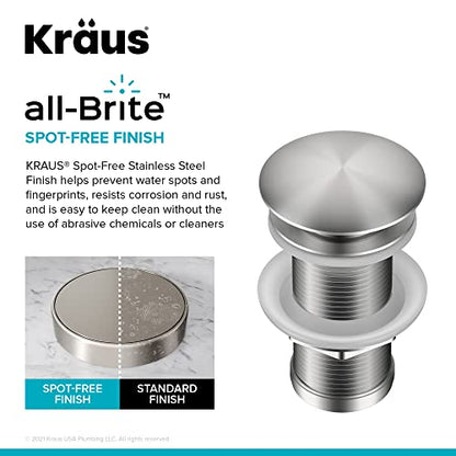 KRAUS Pop-Up Drain for Bathroom Sink Without Overflow in Spot-Free Stainless Steel, PU-10SFS - color: Spot Free Stainless Steel, size: 8 5/8 Inch