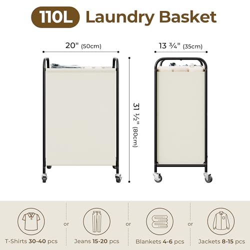 GRANNY SAYS Laundry Hamper, Large Cart with Wheels and Handles, Beige, 110L - color: Beige, size: 110L