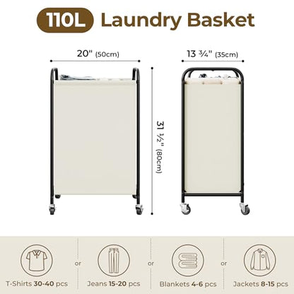 GRANNY SAYS Laundry Hamper, Large Cart with Wheels and Handles, Beige, 110L - color: Beige, size: 110L